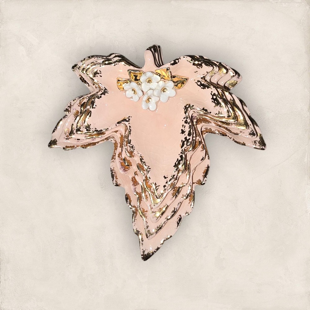 Vintage Ceramic Stacking Pink & Gold Maple Leaf Nesting Trinket‎ Set Small Minis